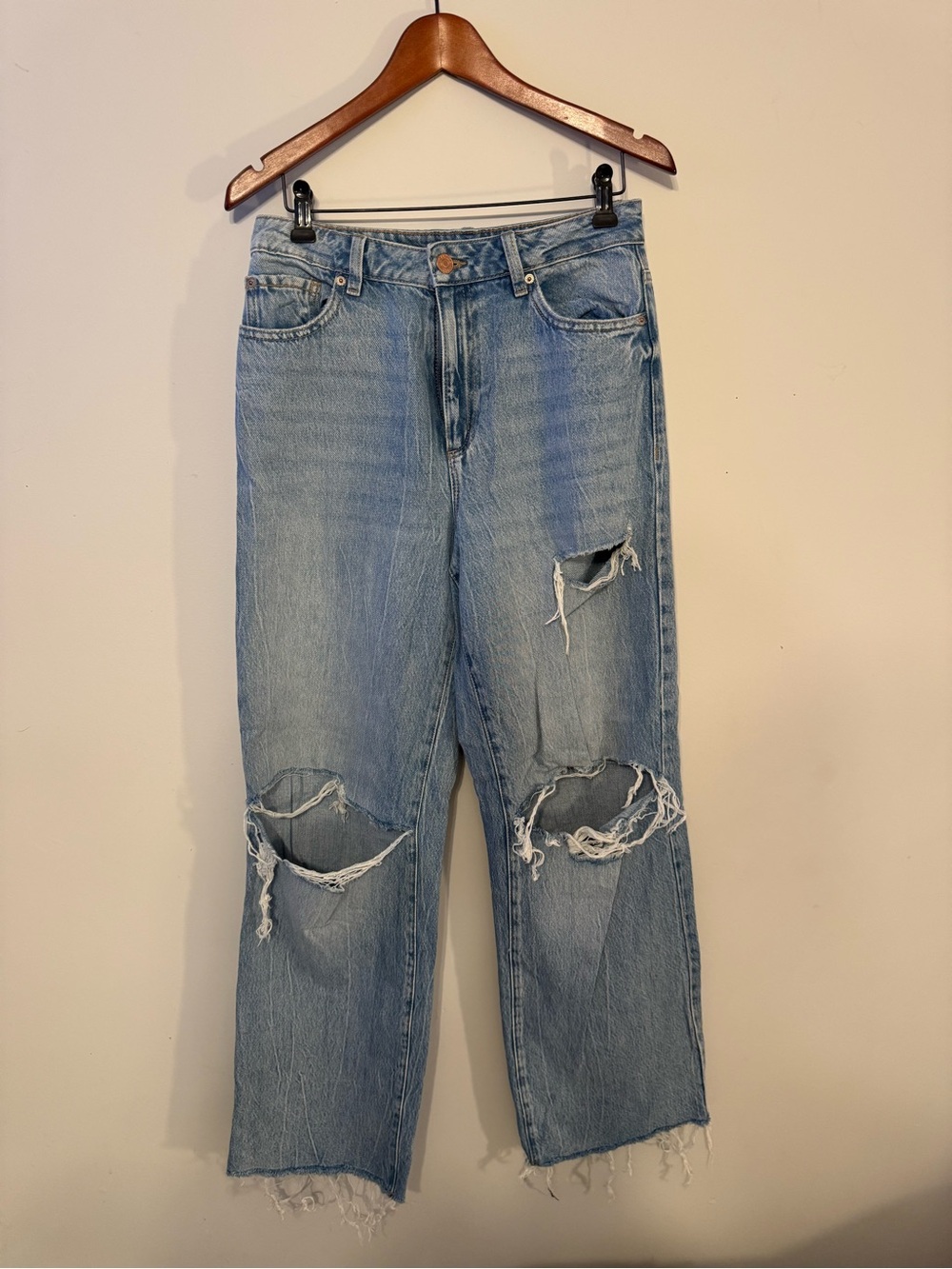 Garage Light Blue Distressed Wide-Leg Jeans